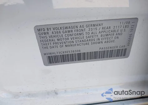 2009 Volkswagen Cc Luxury из США, поврежденный, VIN WVWHL73C89E538308